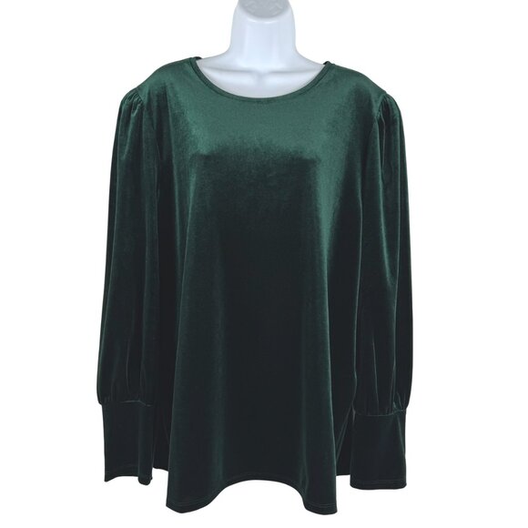 Chico's Velvet Top Womens Size 4 Green Puff Sleeve Romantic Holiday TP-3264 - Picture 1 of 8